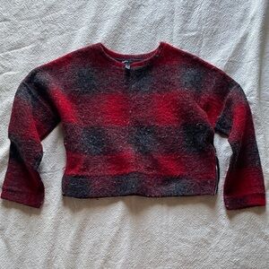 Mango Red and Black Plaid Cropped Crewneck Sweater